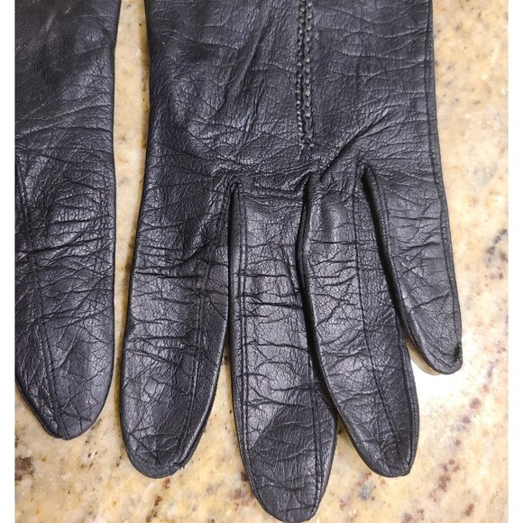 Vintage Womens Size S Black Leather Formal 7.5" Short Gloves - Picture 3 of 16
